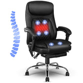 6-Point Massage Office Chair with Heating, Reclining Backrest, Footrest, Black